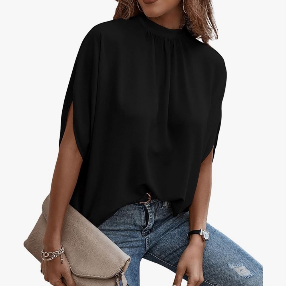 Elings Dolman Cape Sleeve Mock Neck Chiffon Blouse Ladies Small